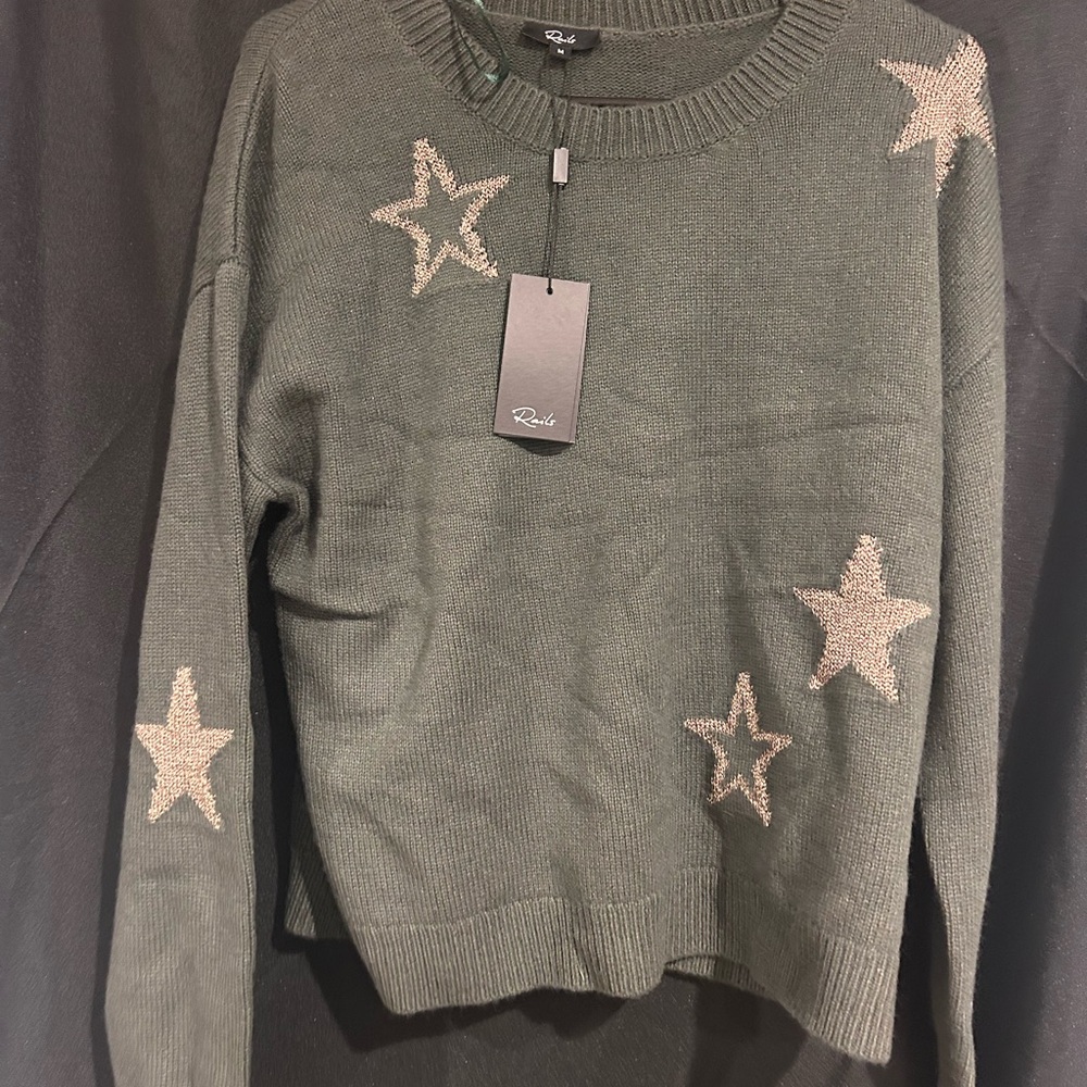Rails Green Crew Neck Sweater with Star Pattern